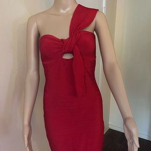 Red Knit Dress Bebe Size M One Shoulder Sexy